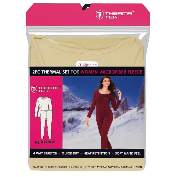 Women Microfiber Fleece Thermal Set Base Layer Top & Bottom, Winter Warm, Yellow - Picture 1 of 3